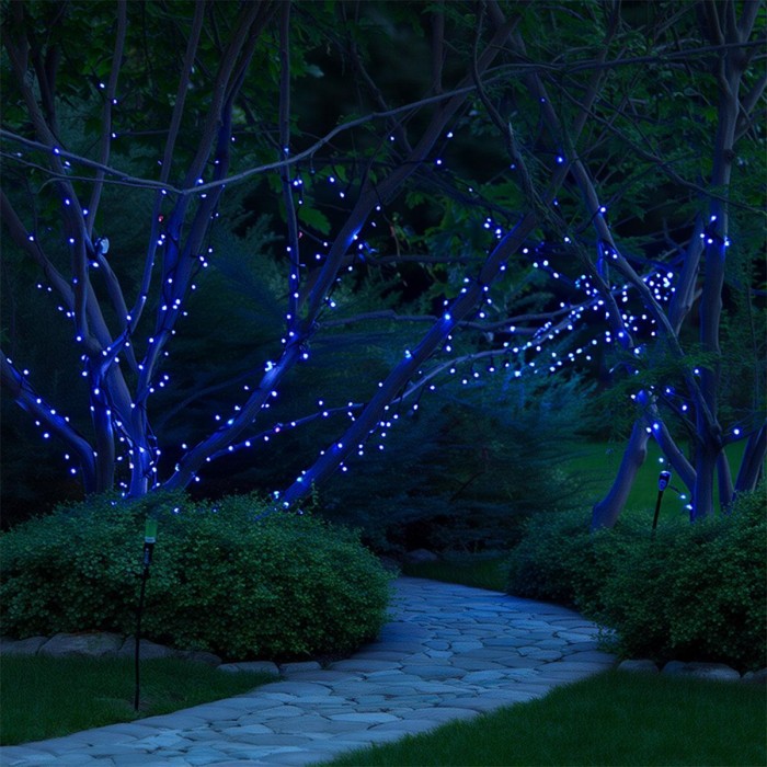 Новорічна гірлянда вулична 50 м 500 LED з сонячною батареєю чорний провід Синій SB500L50MBBL (81482)