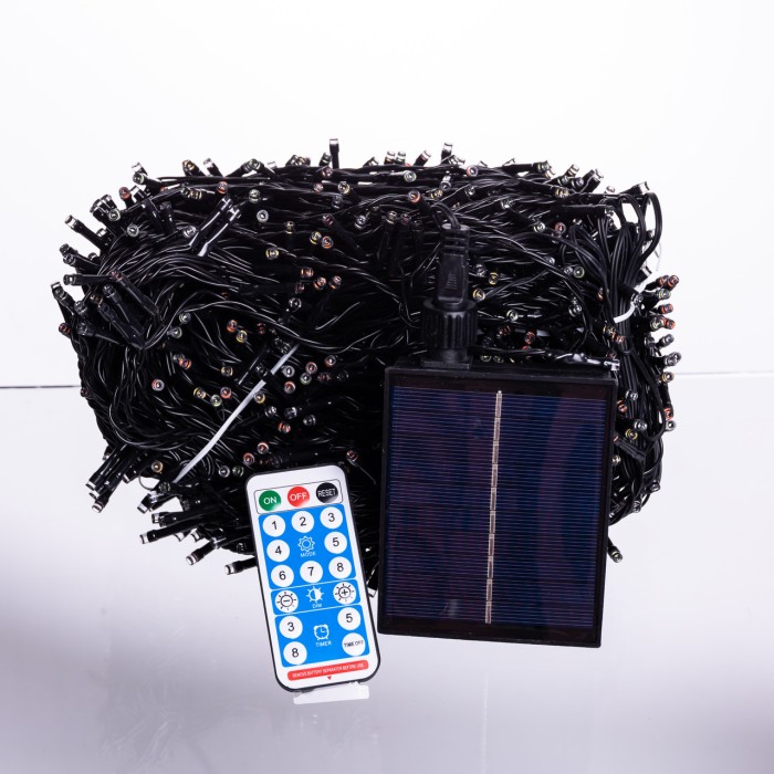 Новорічна гірлянда вулична 100 м 1000 LED з сонячною батареєю чорний провід Мультиколір SB1000L100MBML (34365)