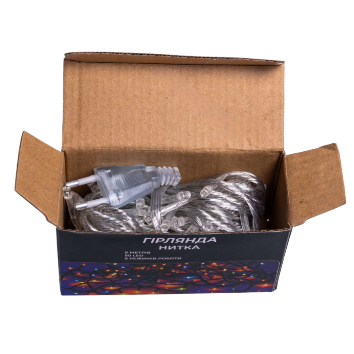 Новорічна кімнатна гірлянда нитка 6 м 50 LED білий провід Білий W50LED6MWW (55408)