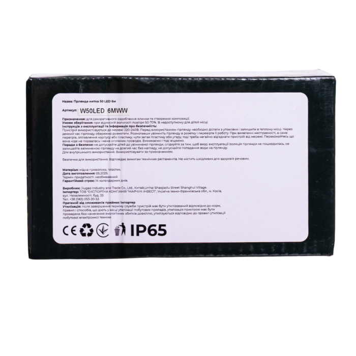 Новорічна кімнатна гірлянда нитка 6 м 50 LED білий провід Білий W50LED6MWW (55408)