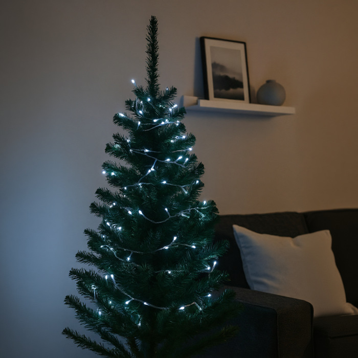 Новорічна гірлянда кімнатна нитка 10 м 120 LED білий провід Білий W120LED10MWW (15438)