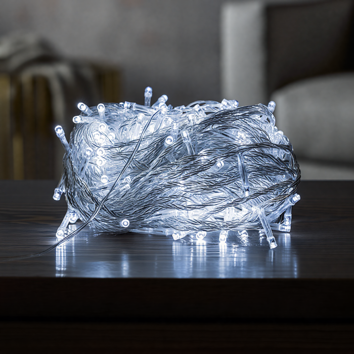 Новорічна гірлянда кімнатна нитка 18 м 180 LED білий провід Білий W180LED18MWW (80719)