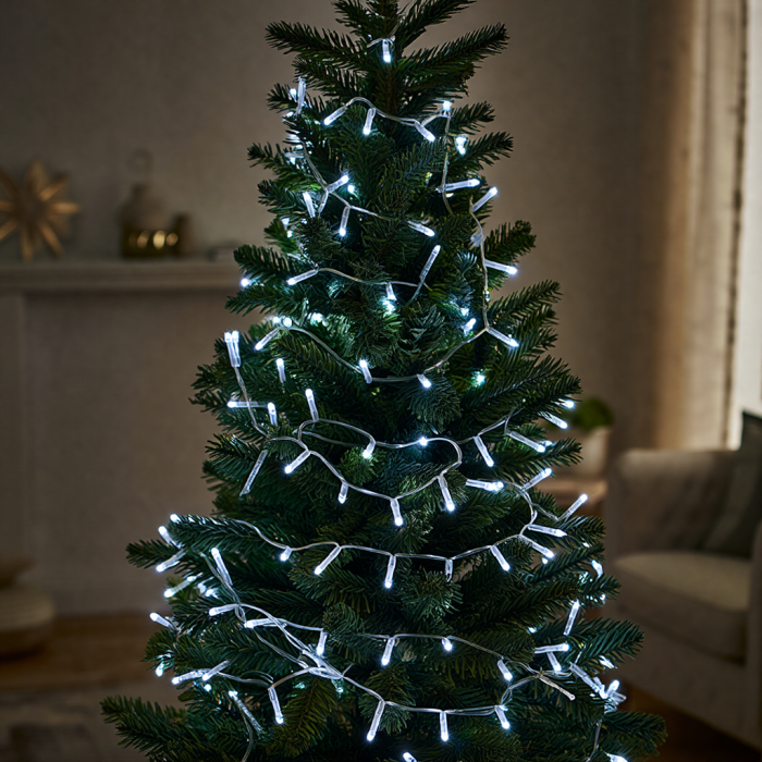 Новорічна гірлянда кімнатна нитка 18 м 180 LED білий провід Білий W180LED18MWW (80719)