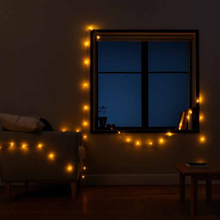 Новорічна кімнатна гірлянда нитка 6 м 50 LED чорний провід Жовтий W50LED6MBY (58806)