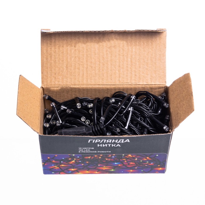 Новорічна гірлянда кімнатна нитка 10 м 120 LED чорний провід Білий W120LED10MBW (79377)