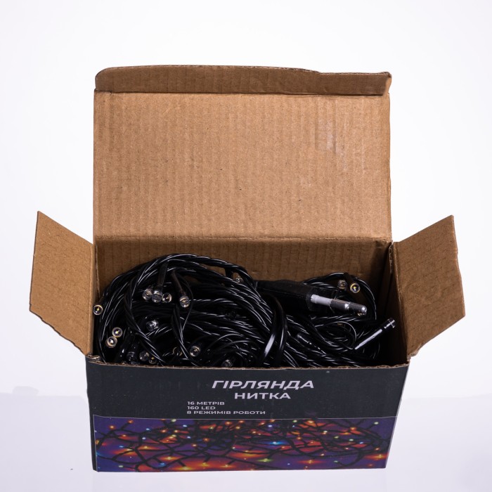Новорічна гірлянда кімнатна нитка 14 м 160 LED чорний провід Жовтий W160LED16MBY (48932)