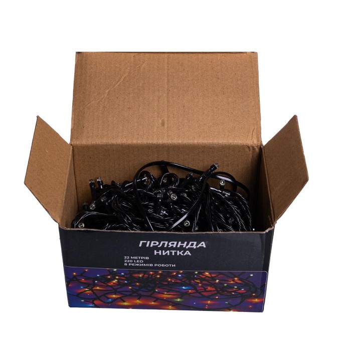 Новорічна гірлянда кімнатна нитка 22 м 220 LED чорний провід Білий W220LED22MBW (53468)