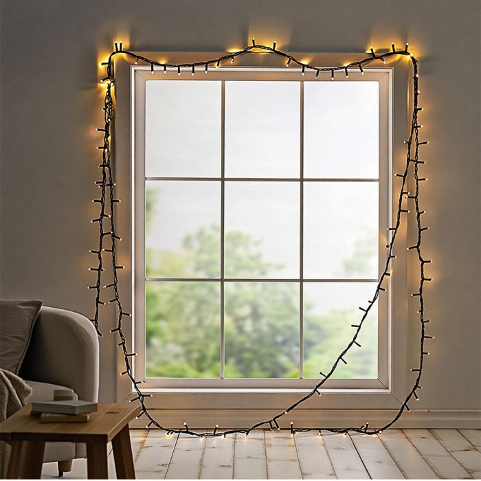 Новорічна гірлянда кімнатна нитка 22 м 220 LED чорний провід Жовтий W220LED22MBY (37157)