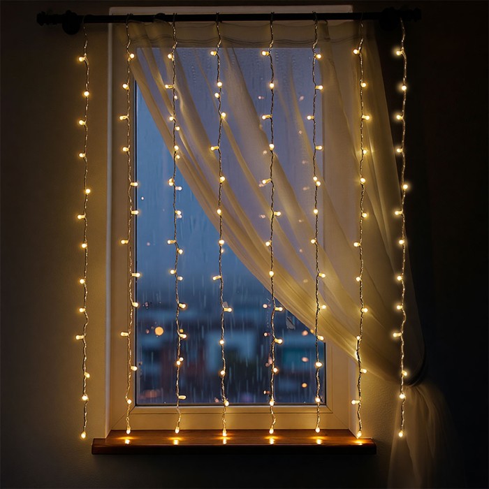 Новорічна гірлянда штора 2х2 м 80 LED кімнатна білий провід Жовтий ZWM2280LEDY (31149)