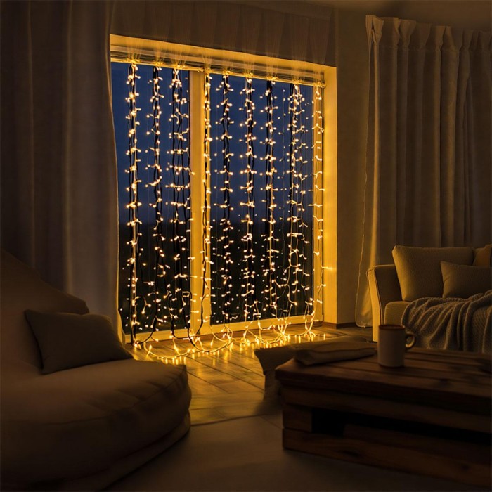 Новорічна гірлянда штора 3х2 м 144 LED кімнатна білий провід Жовтий ZWM32144LEDY (57182)