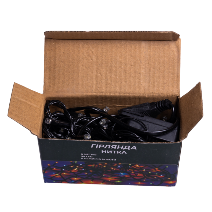 Новорічна кімнатна гірлянда нитка 6 м 50 LED чорний провід Білий W50LED6MBW (88197)