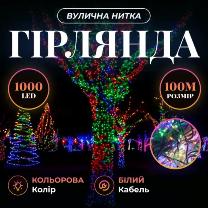 Гірлянда Різдвяна фея вулична 100 м 1000 LED білий провід Мультиколір CF1000L100MWML (12678)