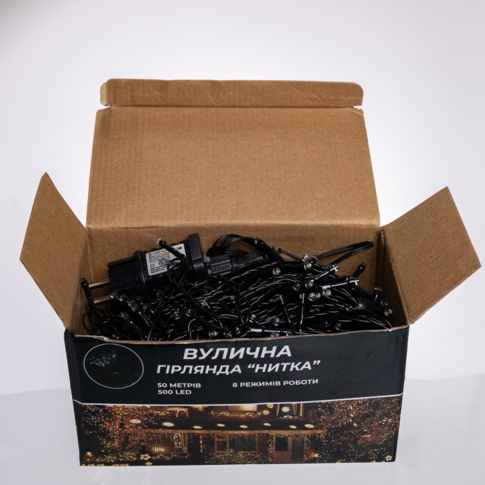 Новорічна гірлянда Різдвяна фея вулична 50 м 500 LED гірлянда на вулицю 8 режимів роботи чорний провід Білий CF500L50MBW (18775)