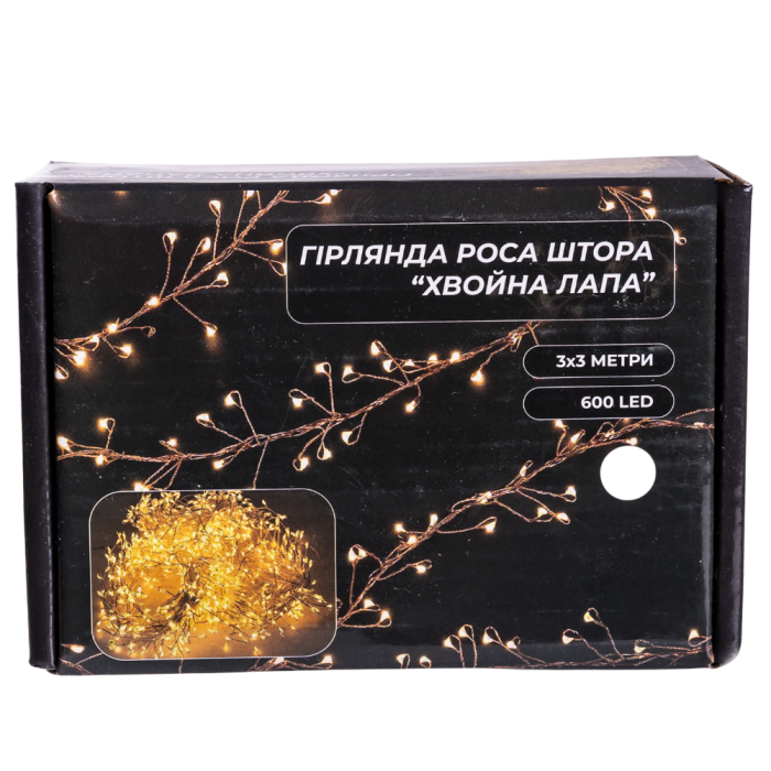 Новорічна гірлянда кімнатна штора роса Хвойна лапа 3х3 м 600 LED Біле світло D600LED3MW (25210)