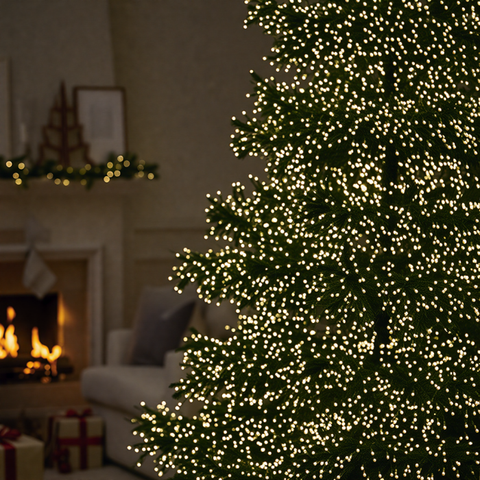 Новорічна гірлянда кімнатна роса Хвойна лапа 50 м 1500 LED білий провід Жовте сяйво D1500L50MWY (41855)