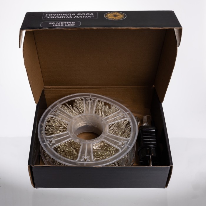 Новорічна гірлянда кімнатна роса Хвойна лапа 50 м 1500 LED білий провід Біле сяйво D1500L50MWW (56013)