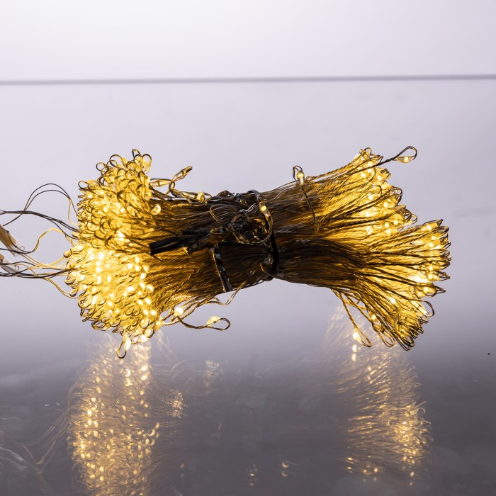 Новорічна гірлянда кімнатна штора роса Хвойна лапа 3х3 м 600 LED Жовте світло D600LED3MY (51579)