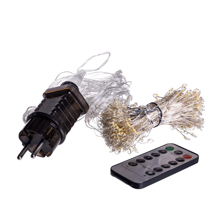 Новорічна гірлянда кімнатна штора роса Хвойна лапа 3х3 м 600 LED Жовте світло D600LED3MY (51579)