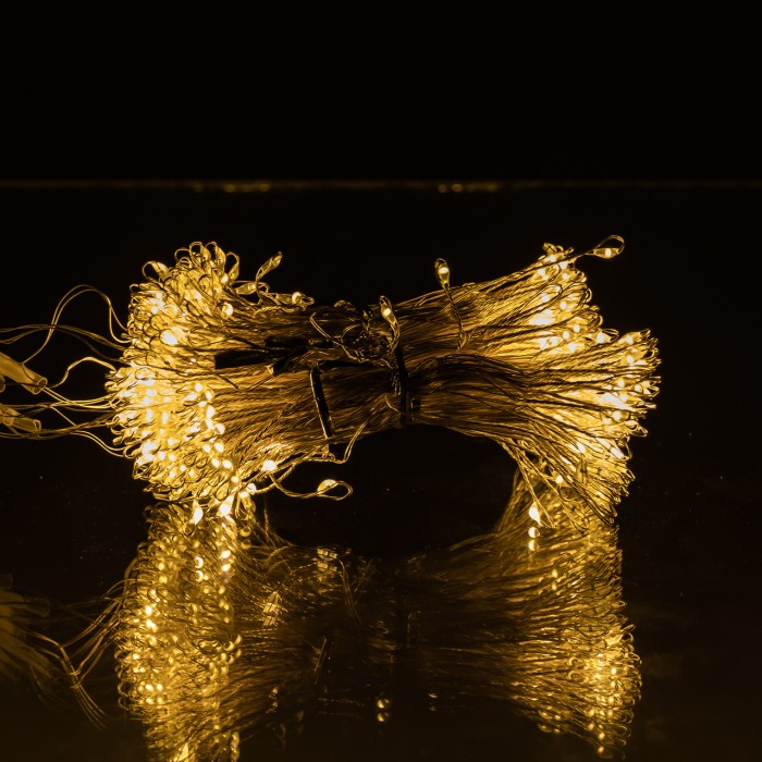 Новорічна гірлянда кімнатна штора роса Хвойна лапа 3х3 м 600 LED Жовте світло D600LED3MY (51579)