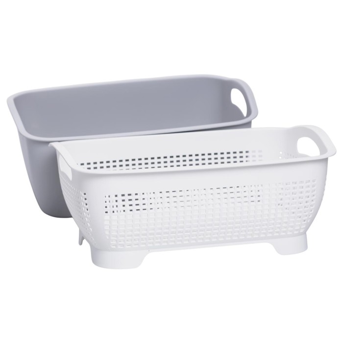 Кошик-друшлак 2 в 1 для миття овочів, фруктів і зелені 32×23×13 (см) Сірий HP-45-5G (48209)