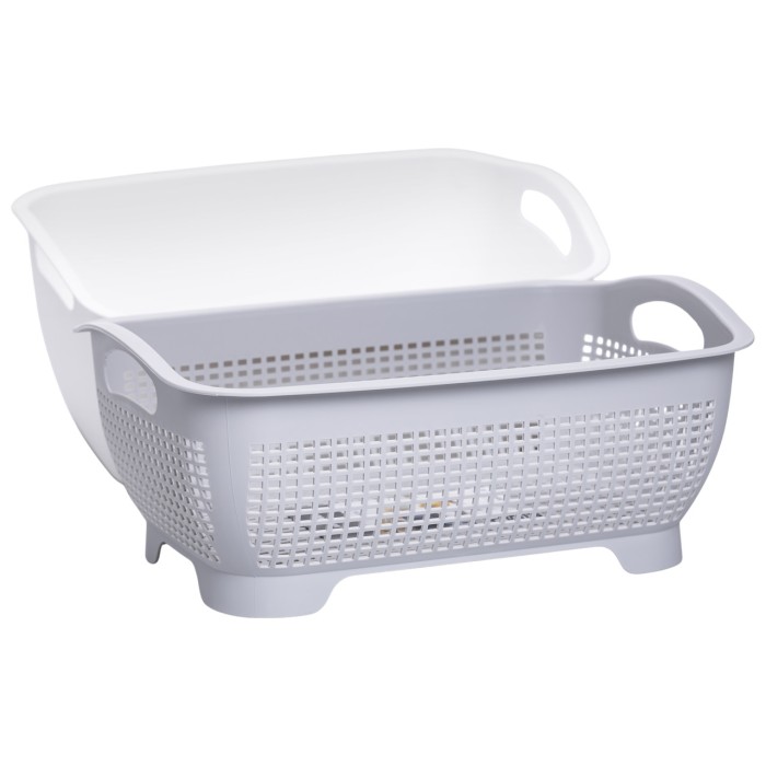 Кошик-друшлак 2 в 1 для миття овочів, фруктів і зелені 29,5×21×11 (см) Сірий HP-45-6G (41044)