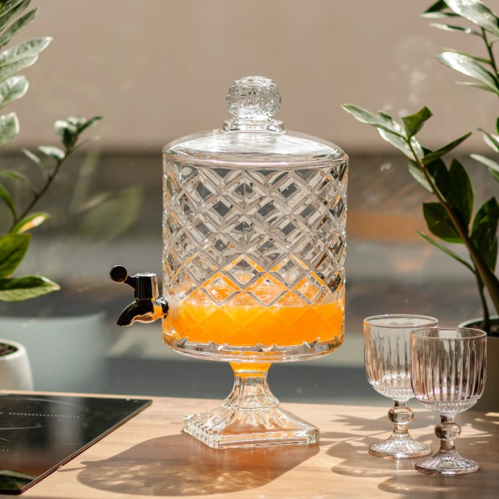 Лимонадниця зі скляним краном 39 см 4,5 л прозора на підставці HP-19-3 (83334)