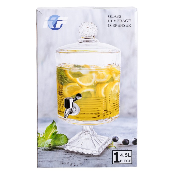 Лимонадниця зі скляним краном 39 см 4,5 л прозора на підставці HP-19-3 (83334)