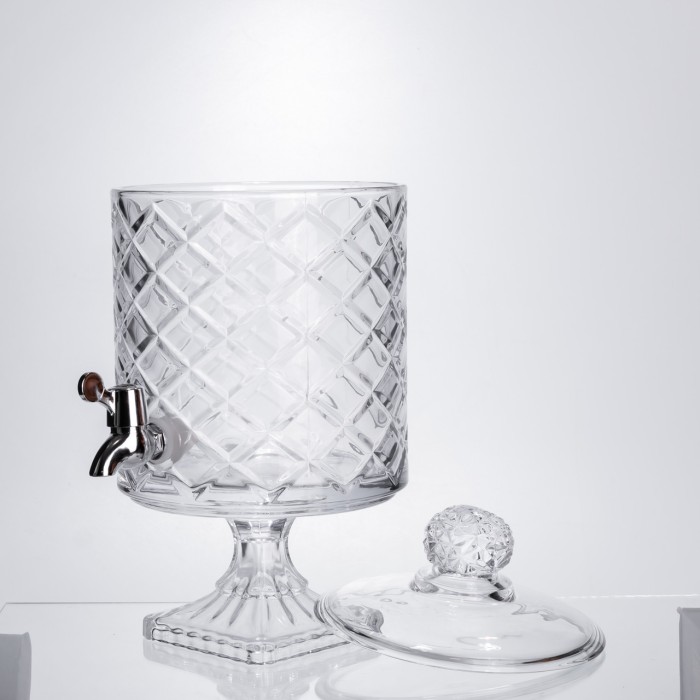 Лимонадниця зі скляним краном 39 см 4,5 л прозора на підставці HP-19-3 (83334)