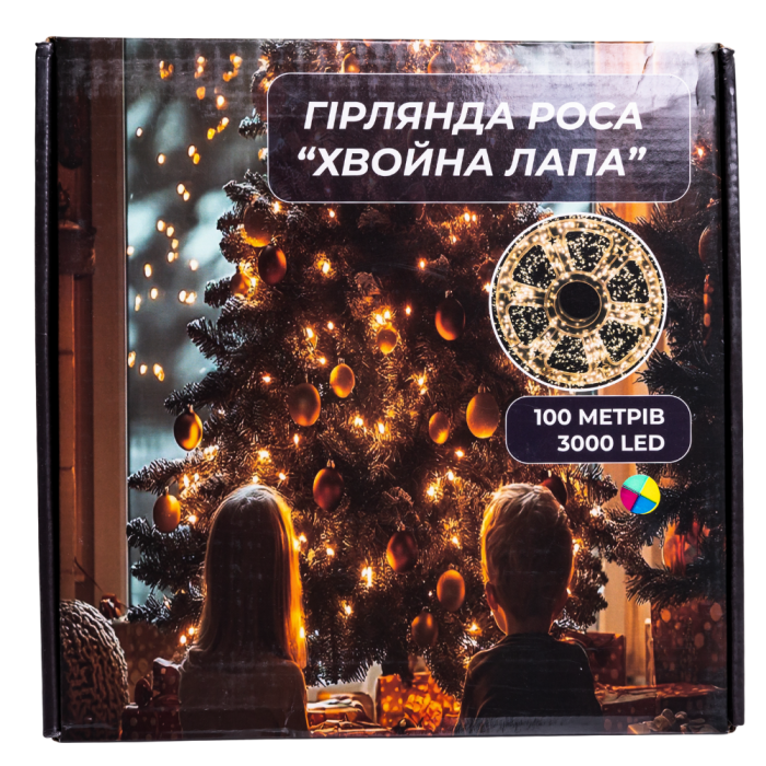 Новорічна гірлянда кімнатна роса 100 м 3000 LED Хвойна лапа зелений провід Мультиколір D3000L100MGML (12761)