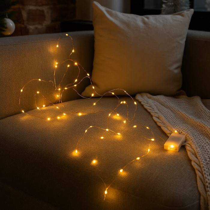Світлодіодна гірлянда Роса 5 метрів на батарейках 50 led нитка на білому дроті жовта 50L5MWY (44349)