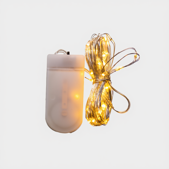 Світлодіодна гірлянда Роса 5 метрів на батарейках 50 led нитка на білому дроті жовта 50L5MWY (44349)