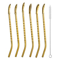 Набір багаторазових ложок-трубочок 6 шт для напоїв 19,5 см з щіткою Золотистий HP-20-56 (33106)