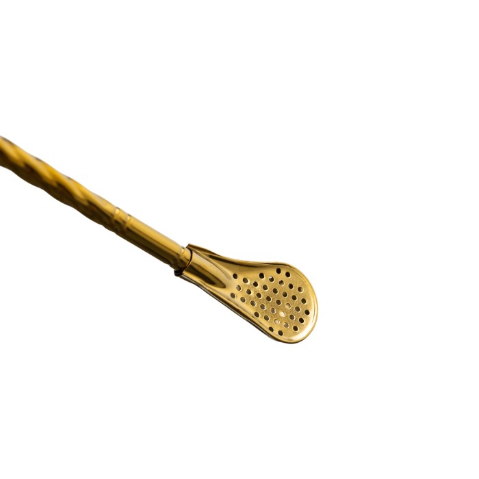 Набір багаторазових ложок-трубочок 6 шт для напоїв 19,5 см з щіткою Золотистий HP-20-56 (33106)