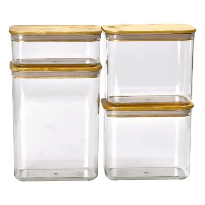 Банки для сипучих продуктів набір з 4 шт пластикові з бамбуковими кришками 0.7 л /1.7 л /2.7 л /3.7 л HP-1301 (75529)