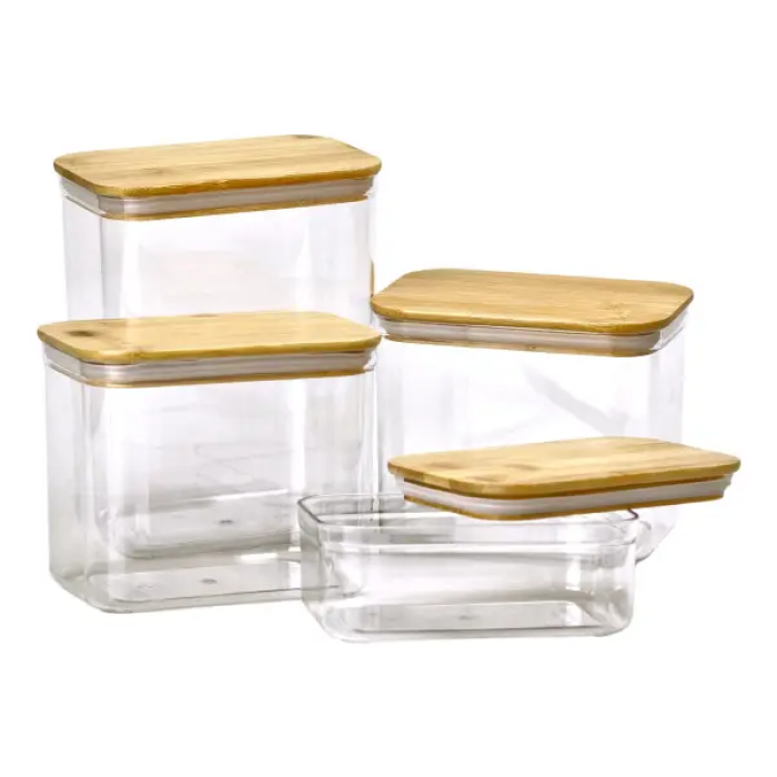 Банки для сипучих продуктів набір з 4 шт пластикові з бамбуковими кришками 0.7 л /1.7 л /2.7 л /3.7 л HP-1301 (75529)