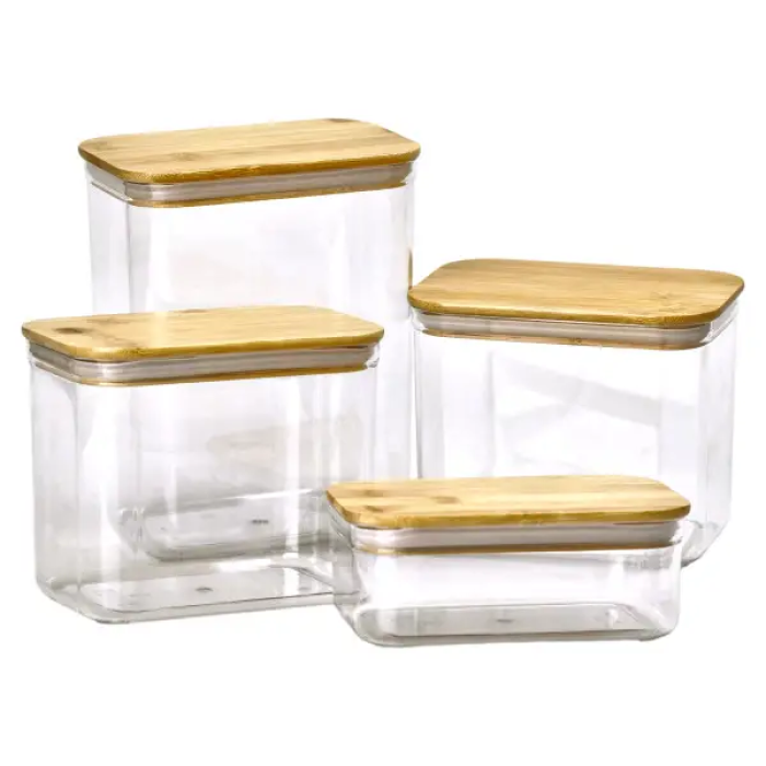 Банки для сипучих продуктів набір з 4 шт пластикові з бамбуковими кришками 0.7 л /1.7 л /2.7 л /3.7 л HP-1301 (75529)