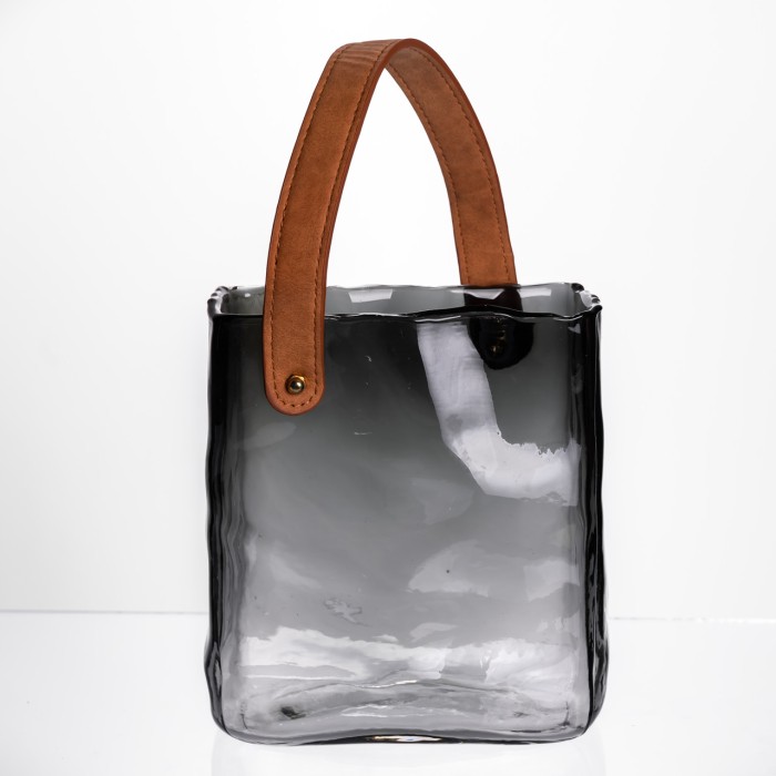 Скляна ваза сумочка з ручкою 16×8×18.5 (см) декоративна Сірий HP-19-156-2 (77671)