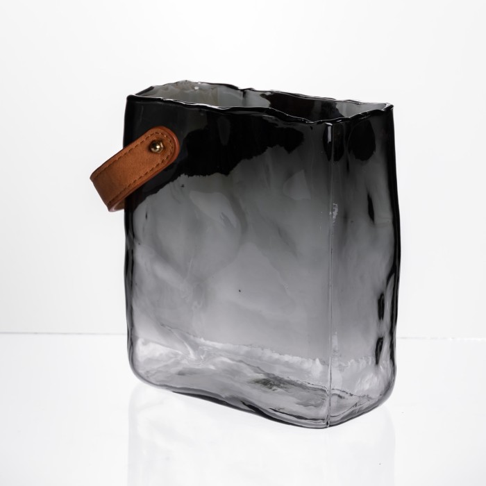Скляна ваза сумочка з ручкою 16×8×18.5 (см) декоративна Сірий HP-19-156-2 (77671)