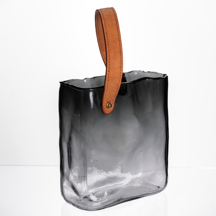 Скляна ваза сумочка з ручкою 16×8×18.5 (см) декоративна Сірий HP-19-156-2 (77671)