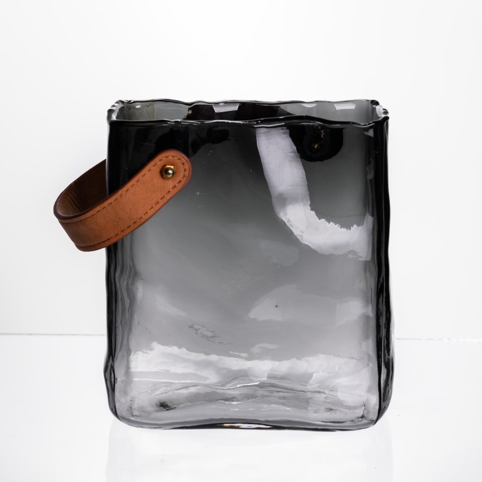 Скляна ваза сумочка з ручкою 16×8×18.5 (см) декоративна Сірий HP-19-156-2 (77671)