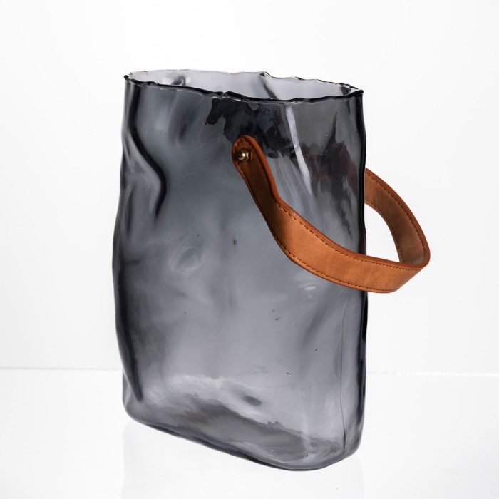 Подарункова скляна ваза сумочка з ручкою 18×9×25 (см) декоративна Сірий HP-19-157-2 (33178)
