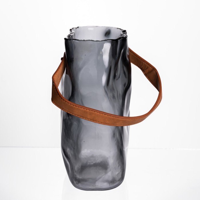 Подарункова скляна ваза сумочка з ручкою 18×9×25 (см) декоративна Сірий HP-19-157-2 (33178)