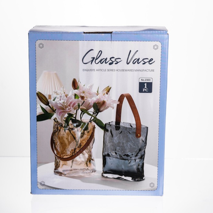 Подарункова скляна ваза сумочка з ручкою 18×9×25 (см) декоративна Сірий HP-19-157-2 (33178)