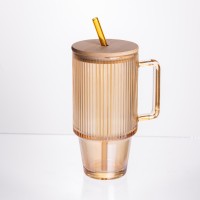 Скляна чашка з кришкою і трубочкою 750 мл Коричнева HP-19-50R (39664)