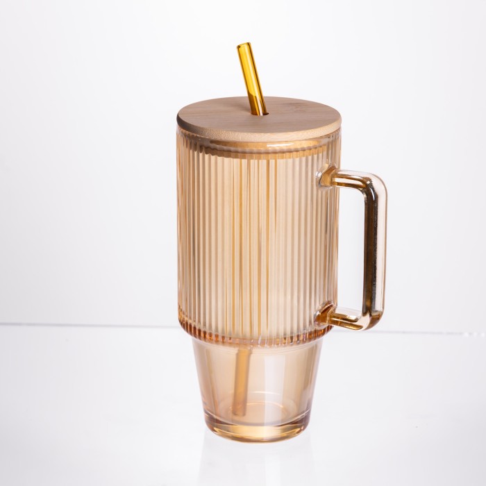 Скляна чашка з кришкою і трубочкою 750 мл Коричнева HP-19-50R (39664)