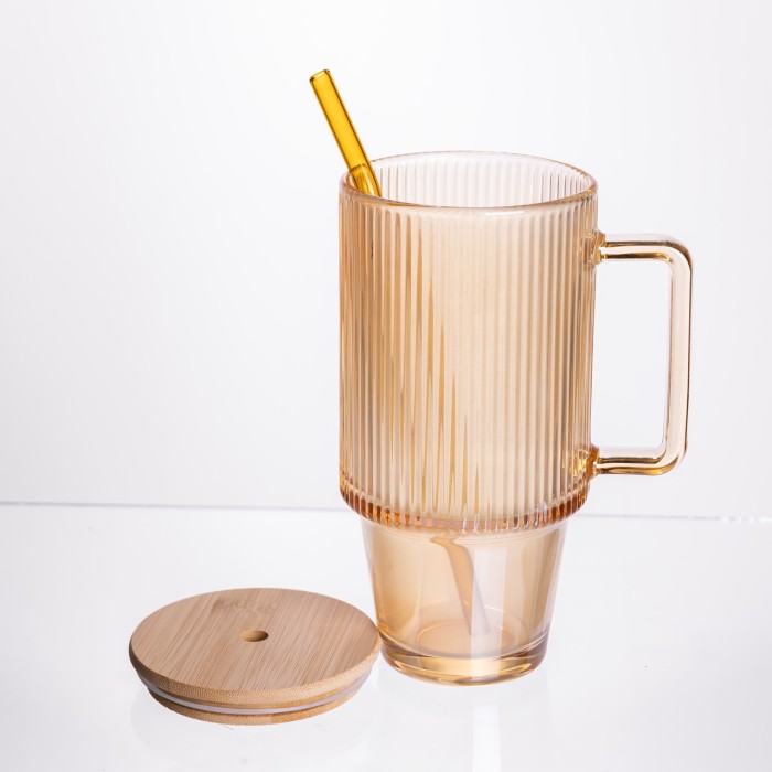 Скляна чашка з кришкою і трубочкою 750 мл Коричнева HP-19-50R (39664)