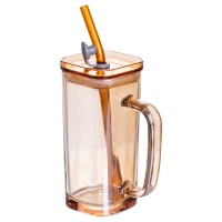 Скляна чашка з кришкою і трубочкою 280 (мл) HP-19-53GLD (75882)