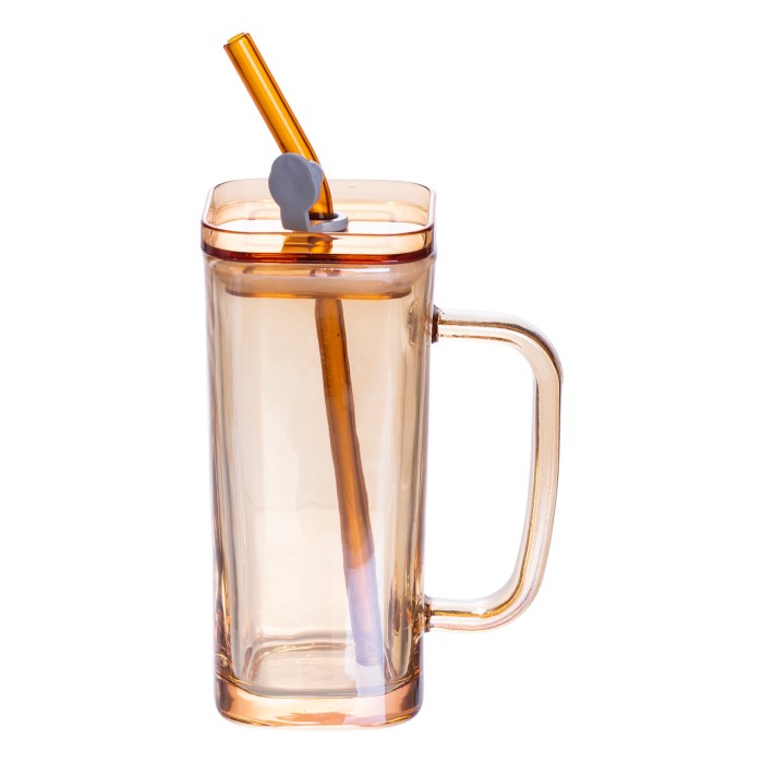 Скляна чашка з кришкою і трубочкою 280 (мл) HP-19-53GLD (75882)