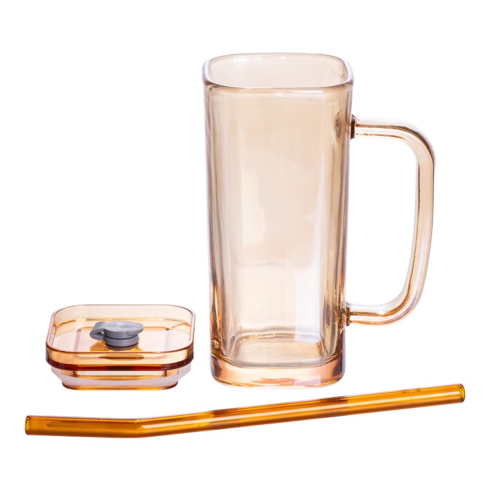 Скляна чашка з кришкою і трубочкою 280 (мл) HP-19-53GLD (75882)