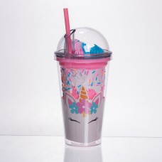 пластиковий стакан з трубочкою і кришкою 400 мл багаторазовий Рожевий HP-18-1P (13286)